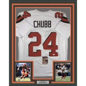 imageFramed AutographedSigned Nick Chubb 33x42 Cleveland White Football Jersey JSA COA