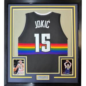 imageFramed AutographedSigned Nikola Jokic 35x39 Denver Black Rainbow Basketball Jersey JSA COA