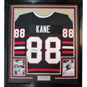 imageFramed AutographedSigned Patrick Kane 35x39 Chicago Black Hockey Jersey JSA COA