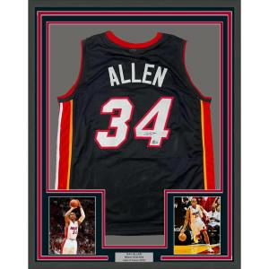 imageFramed AutographedSigned Ray Allen 35x39 Miami Black Basketball Jersey Beckett BAS COA