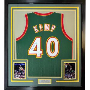 imageFramed AutographedSigned Shawn Kemp 33x42 Seattle Dark Green Basketball Jersey PSADNA COA