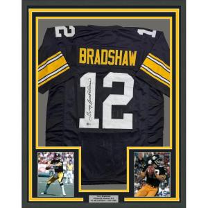 imageFramed AutographedSigned Terry Bradshaw 35x39 Pittsburgh Black Football Jersey Beckett BAS COA
