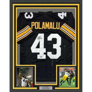 imageFramed AutographedSigned Troy Polamalu 35x39 Pittsburgh Retro Black Football Jersey JSA COA