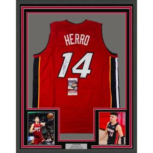 imageFramed AutographedSigned Tyler Herro 35x39 Miami Red Basketball Jersey JSA COA
