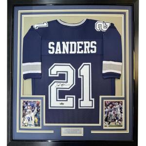 imageFramed Facsimile Autographed Deion Sanders 35x39 Dallas Blue Reprint Laser Auto Football Jersey Size Mens XL