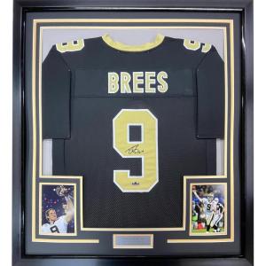 imageFramed Facsimile Autographed Drew Brees 35x39 New Orleans Black Reprint Laser Auto Football Jersey Size Mens XL