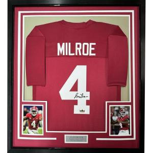 imageFramed Facsimile Autographed Jalen Milroe 35x39 Alabama Red Reprint Laser Auto College Football Jersey