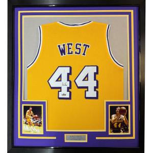 imageFramed Facsimile Autographed Jerry West 35x39 Los Angeles LA Yellow Reprint Laser Auto Basketball Jersey