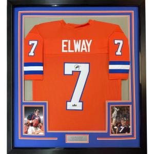 imageFramed Facsimile Autographed John Elway 35x39 Denver Orange Retro Reprint Laser Auto Football Jersey