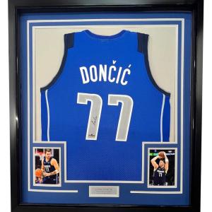 imageFramed Facsimile Autographed Luka Doncic 35x39 Dallas Blue Reprint Laser Auto Basketball Jersey