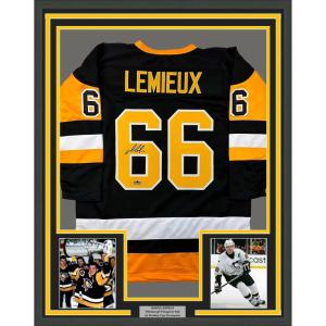 imageFramed Facsimile Autographed Mario Lemieux 35x39 Pittsburgh Black Reprint Laser Auto Hockey Jersey