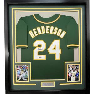 imageFramed Facsimile Autographed Rickey Henderson 35x39 Oakland Green Reprint Laser Auto Baseball Jersey