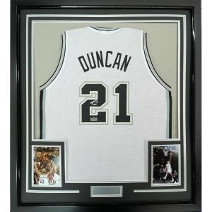 imageFramed Facsimile Autographed Tim Duncan 35x39 San Antonio White Reprint Laser Auto Basketball Jersey