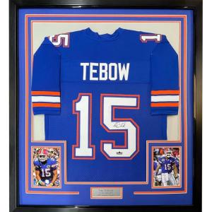 imageFramed Facsimile Autographed Tim Tebow 35x39 Florida Blue Reprint Laser Auto College Football Jersey Size Mens XL