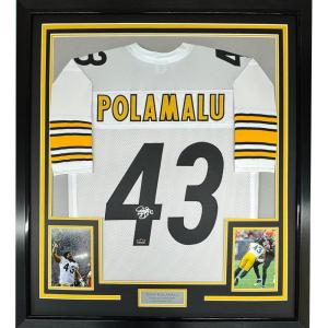 imageFramed Facsimile Autographed Troy Polamalu 35x39 Pittsburgh White Reprint Laser Auto Football Jersey