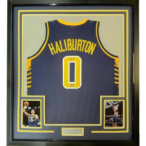 imageFramed Facsimile Autographed Tyrese Haliburton 35x39 Indiana Blue Reprint Laser Auto Basketball Jersey
