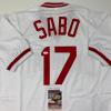 imageAutographedSigned Chris Sabo Cincinnati White Baseball Jersey JSA COA