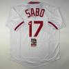 imageAutographedSigned Chris Sabo Cincinnati White Baseball Jersey JSA COA