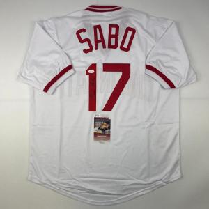 imageAutographedSigned Chris Sabo Cincinnati White Baseball Jersey JSA COA