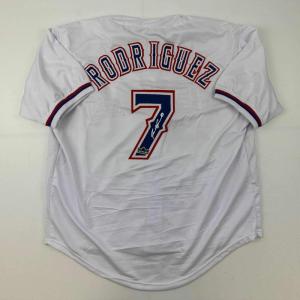 imageFacsimile Autographed Ivan Rodriguez Pudge Texas White Reprint Laser Auto Baseball Jersey Size Mens XL