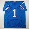 image:imageFacsimile Autographed Warren Moon Houston Blue Reprint Laser Auto Football Jersey Size Mens XL