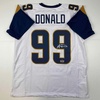 image:imageFacsimile Autographed Aaron Donald Los Angeles LA White Reprint Laser Auto Football Jersey Size Mens XL