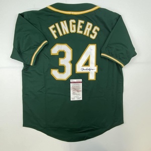 image:imageAutographedSigned Rollie Fingers Oakland Green Baseball Jersey JSA COA