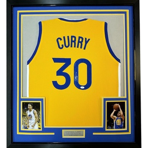 image:imageFramed AutographedSigned Stephen Steph Curry 35x39 Golden State Yellow Basketball Jersey JSA COA