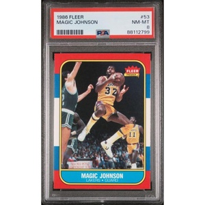 image:imageGraded 1986 Fleer Magic Johnson 53 Basketball Card PSA 8 NMMT