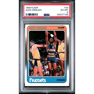 image:imageGraded 1988 Fleer Alex English 34 Basketball Card PSA 6 EXMT