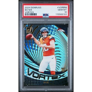 image:imageGraded 2024 Panini Donruss Bo Nix VORBNI Vortex Rookie RC Football Card PSA 10 Gem Mint