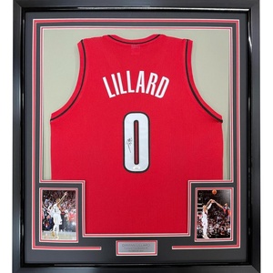 image:imageFramed AutographedSigned Damian Lillard 35x39 Portland Red Basketball Jersey JSA COA