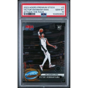 image:imageGraded 2023 Panini NBA Hoops Premium Stock Victor Wembanyama 3 Attack The Rack Rookie RC Basketball Card PSA 10 Gem Mint