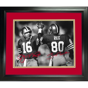 image:imageFramed Joe Montana Jerry Rice San Francisco 49ers Dual Facsimile Laser Engraved Signature Auto 11x14 Football Photo HOFSM Holo