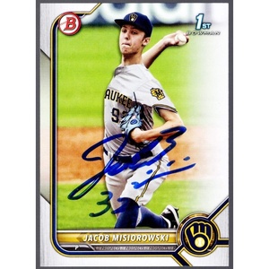 image:image2022 Topps Bowman Draft Jacob Misiorowski BD132 Auto Milwaukee Brewers Rookie RC Baseball Card Prova COA