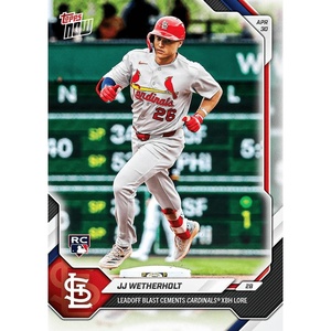 image:image2026 Topps Now JJ Wetherholt 144 Leadoff Blast Cements Cardinals XBH Lore St Louis Cardinals Rookie RC Baseball Card
