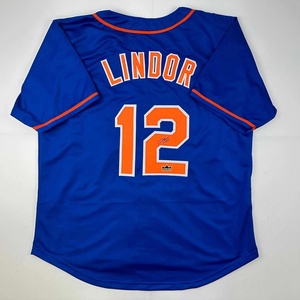 image:imageFacsimile Autographed Francisco Lindor New York Blue Reprint Laser Auto Baseball Jersey Size Mens XL