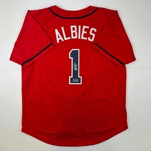 image:imageFacsimile Autographed Ozzie Albies Atlanta Red Reprint Laser Auto Baseball Jersey Size Mens XL