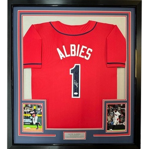 image:imageFramed AutographedSigned Ozzie Albies 35x39 Atlanta Red Baseball Jersey JSA COA