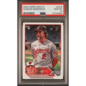 image:imageGraded 2023 Topps Update Gunnar Henderson US18 Rookie RC Baseball Card PSA 10 Gem Mint