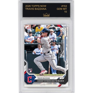 image:imageGraded 2026 Topps Now Travis Bazzana 153 Guardians Top Prospect Logs 1st Hit RBI amp Steal Cleveland Guardians Rookie RC Baseball Card HOFSM 10 Gem Mint