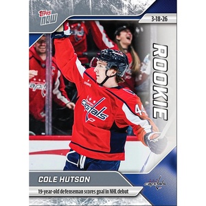 image:image2025 Topps Now Cole Hutson 125 19 Year Old Defenseman Scores Goal in NHL Debut Washington Capitals Rookie RC Hockey Card