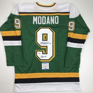 image:imageAutographedSigned Mike Modano HOF 2014 Minnesota Green Hockey Jersey Beckett BAS COA