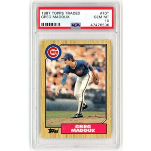 image:imageGraded 1987 Topps Traded Greg Maddux 70T Rookie RC Baseball Card PSA 10 Gem Mint