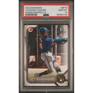 image:imageGraded 2022 Topps Bowman Jackson Chourio BP79 Paper Prospects Rookie RC Baseball Card PSA 10 Gem Mint