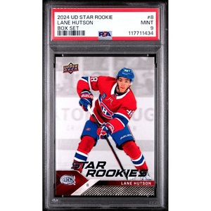 image:imageGraded 2024 Upper Deck Star Rookie Lane Hutson 8 Box Set Rookie RC Hockey Card PSA 9 Mint