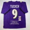 image:imageAutographedSigned Justin Tucker 66 Yard GW FG Stat Baltimore Purple Football Jersey JSA COA