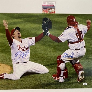 image:imageAutographedSigned Brad Lidge amp Carlos Ruiz Dual 2008 World Series Philadelphia Phillies 16x20 Baseball Photo JSA COA
