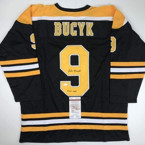 image:imageAutographedSigned Johnny John Bucyk HOF 1981 Boston Black Hockey Jersey JSA COA