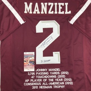 image:imageAutographedSigned Johnny Manziel 12 Heisman Texas AampM Maroon Stat College Football Jersey JSA COA